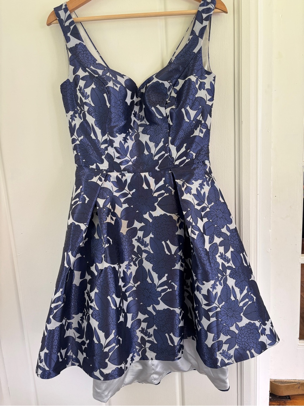 Chi Chi London Navy & White Floral Fit-and-Flare Party Dress